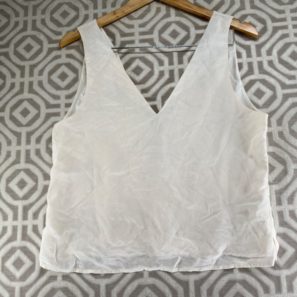 Grana Women Silk V-Neck Sleeveless Tank Top Off White Cream Small